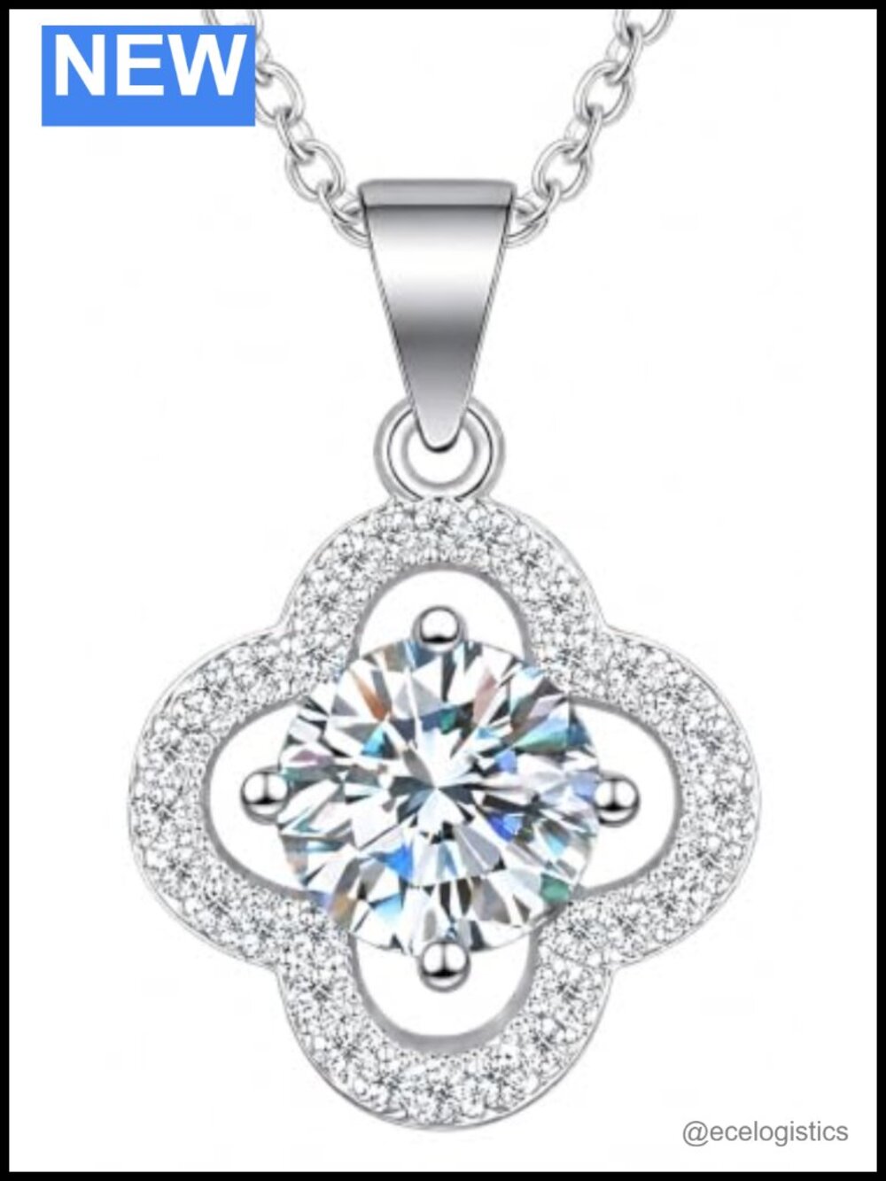 Moissanite Clover Necklace 925 Sterling Silver Pendant